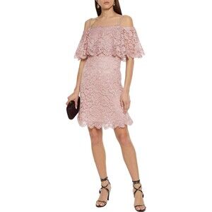 NWT. $3690 VALENTINO Cold-shoulder Ruffled Metallic Corded Lace Mini Dress Sz S